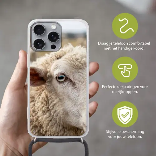 Schaap - Oog - Wit Hoesje iPhone 16 Pro Max met koord klein -sfeer2_NL