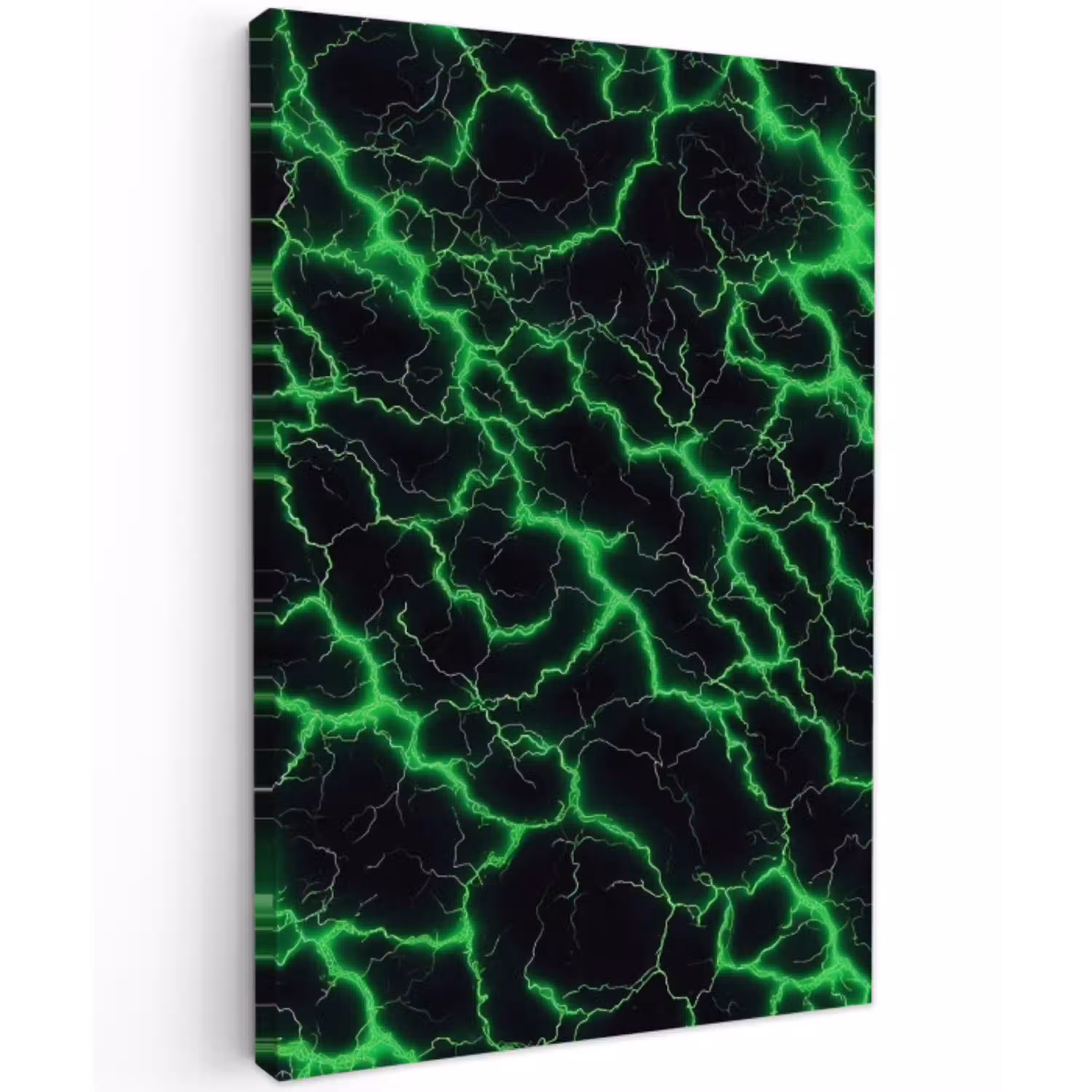 Gaming - Bliksemflitsen - Groen - Energie Tuinposter op houten frame 2 cm dik middel -3d