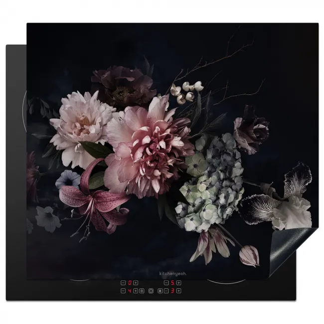 Bloemen - Vintage - Roze Inductie beschermer vinyl 3mm middel -3d