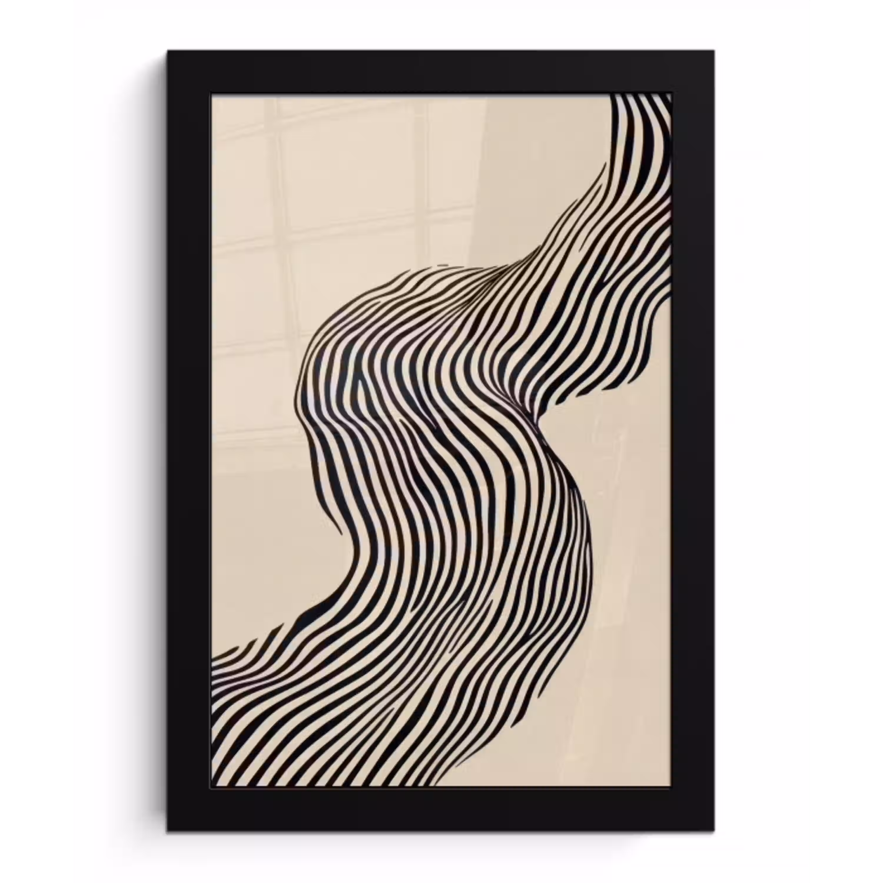 Golvend - Lijnen - Abstract - Silhouet fotolijst zwart zonder passe partout klein -3d