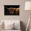 Schotse Hooglander - Horens - Zwart - Dieren - Natuur - Wild - Koe Wandkleed katoen klein -sfeer4