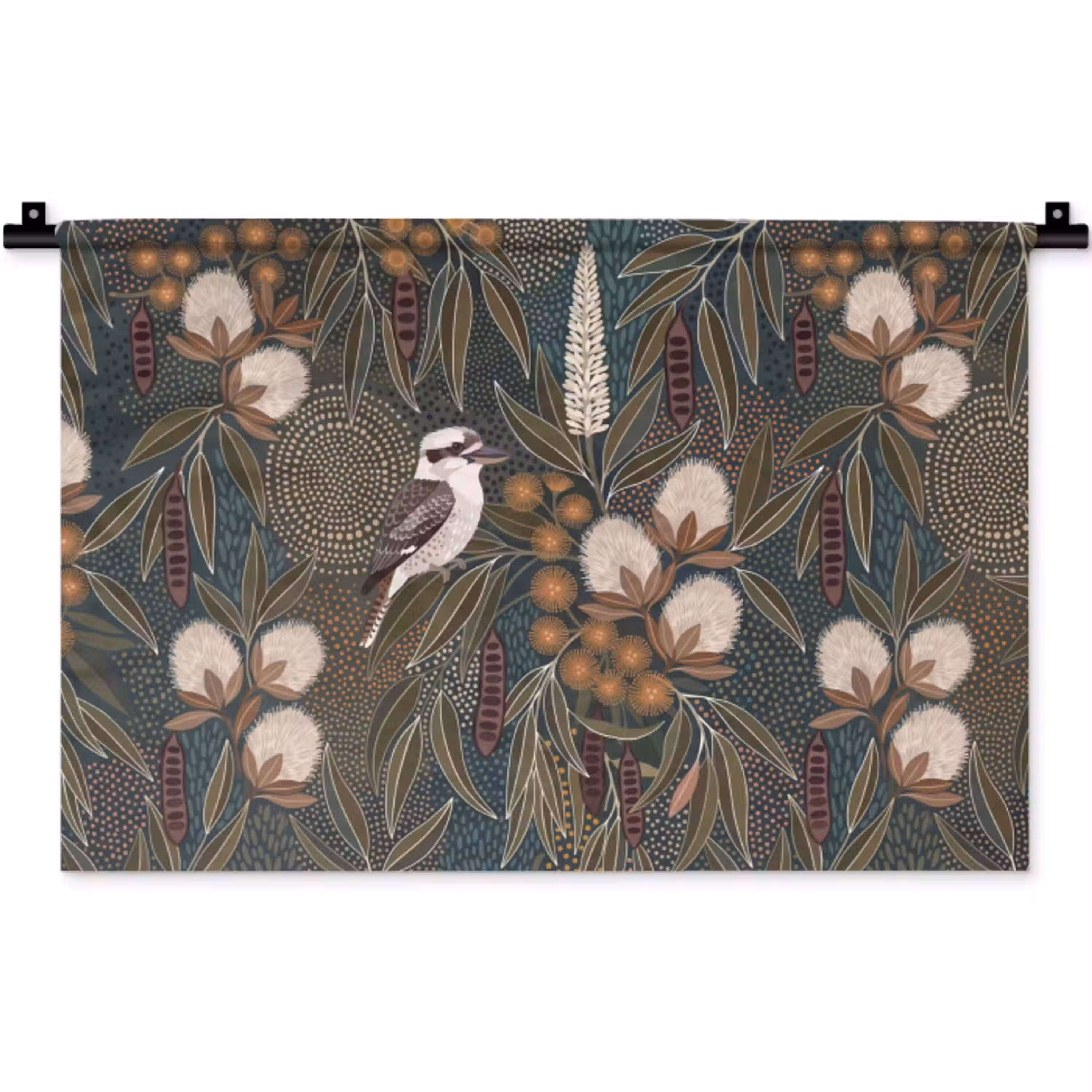 Vogel - Bladeren - Natuur - Illustratie - Groen Wandkleed katoen klein -zz3d
