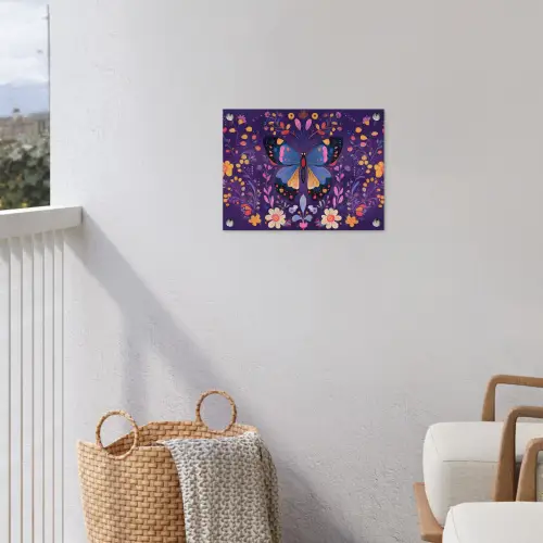 Sierlijk - Bloemen - Vlinder - Paars tuinposter los doek klein -sfeer8