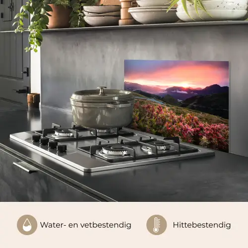 Bloemen - Bergen - Landschap - Nacht - Lucht - Roze keuken achterwand spatscherm klein -usp_NL