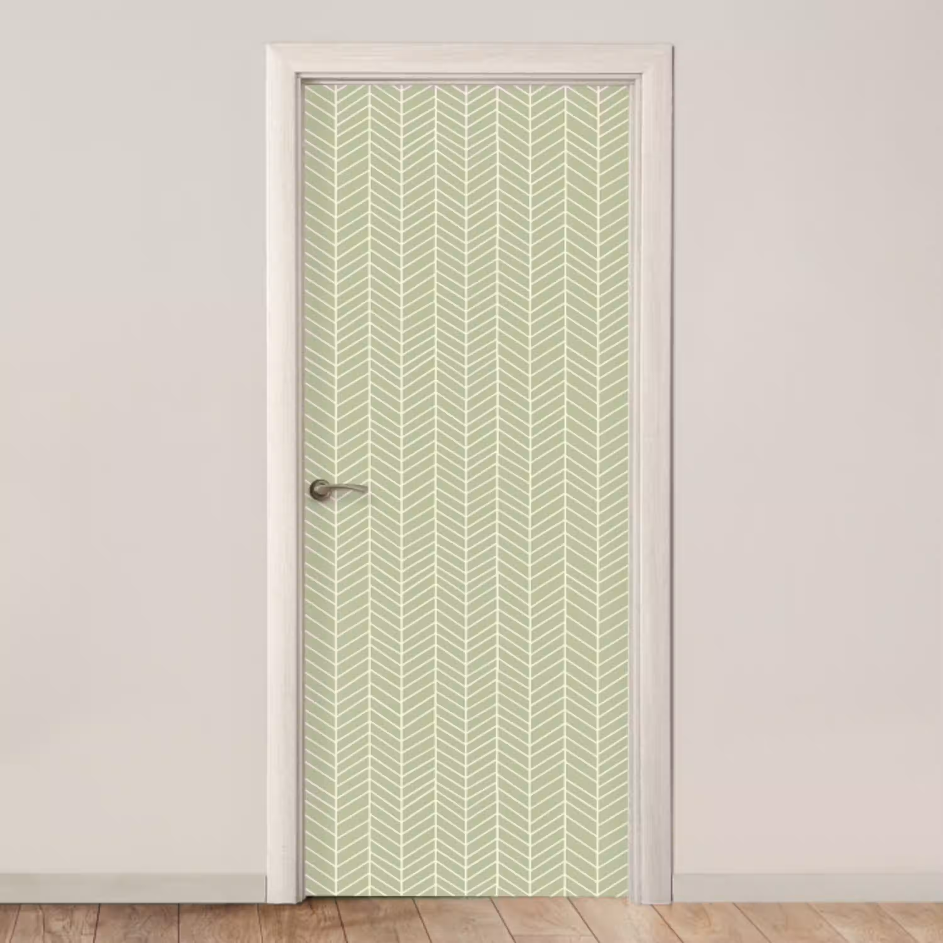 Saliegroen - Visgraat - Geometrisch - Patroon deurposter klein 289 -3d_beige