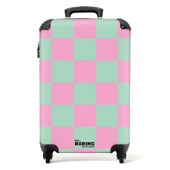 Squares - Roze/Mintblauw NBS - Handbagage koffer - Kinderen Unisex middel -productfoto_recht