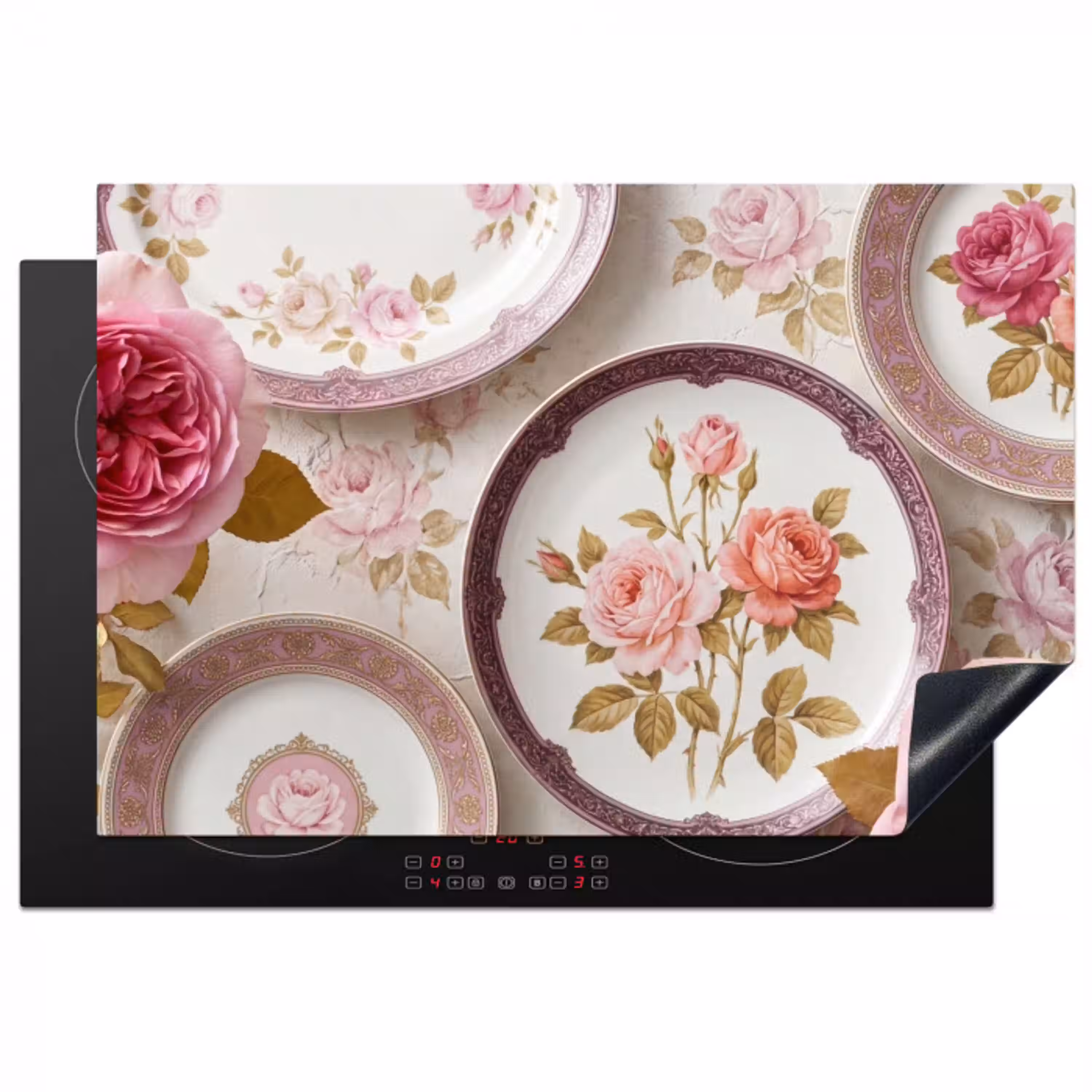 Bloemen - Patroon - Vintage - Roze - Decoratie Inductie beschermer vinyl 3mm klein -3d