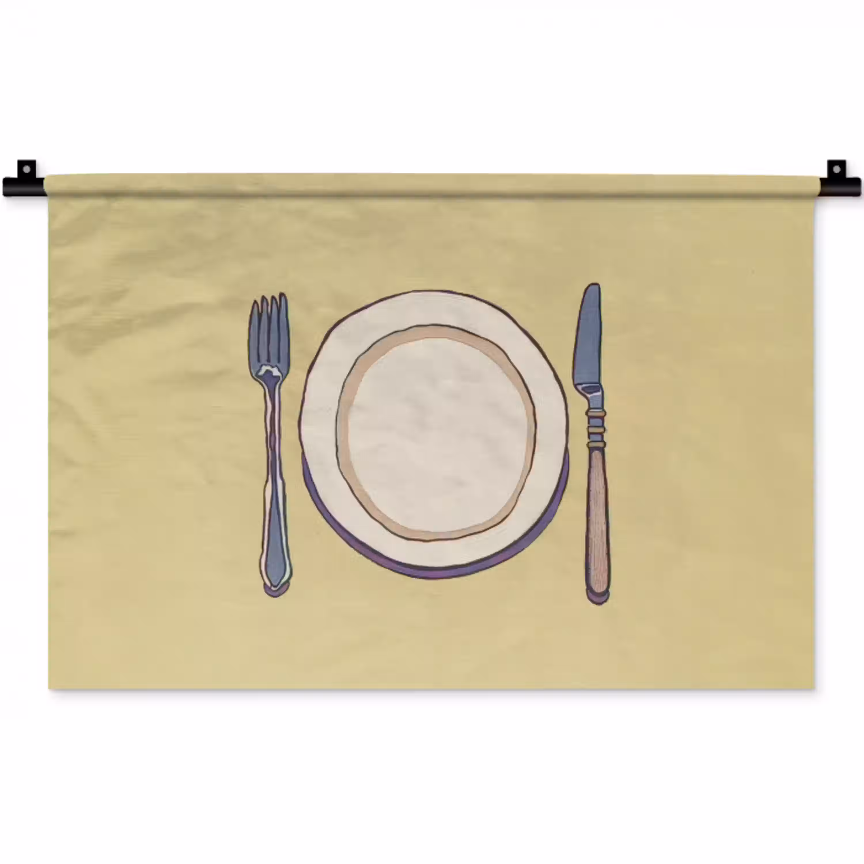 Illustratie - Bord - Bestek - Beige Wandkleed katoen klein -zz3d