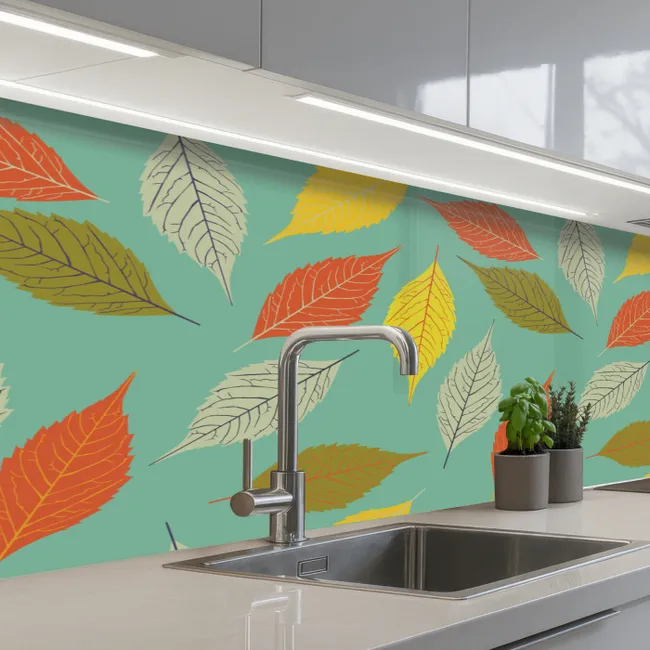 Bladeren - Herfst - Vintage - Pastel - Patroon keuken achterwand 2 middel 871 -3d_schuin