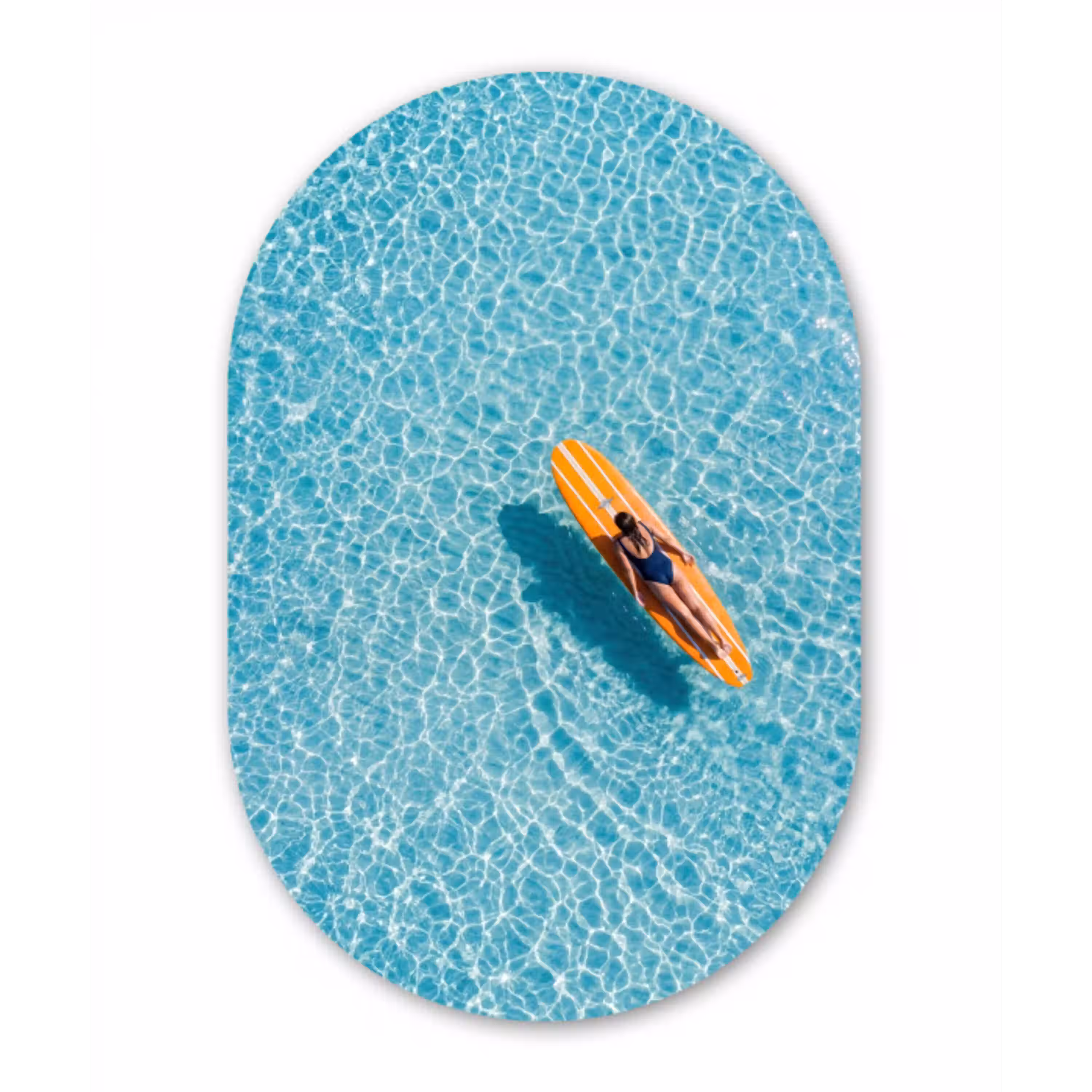 Surfboard - Water - Badpak - Oranje Wandcirkel Ovaal Aluminium middel -3d