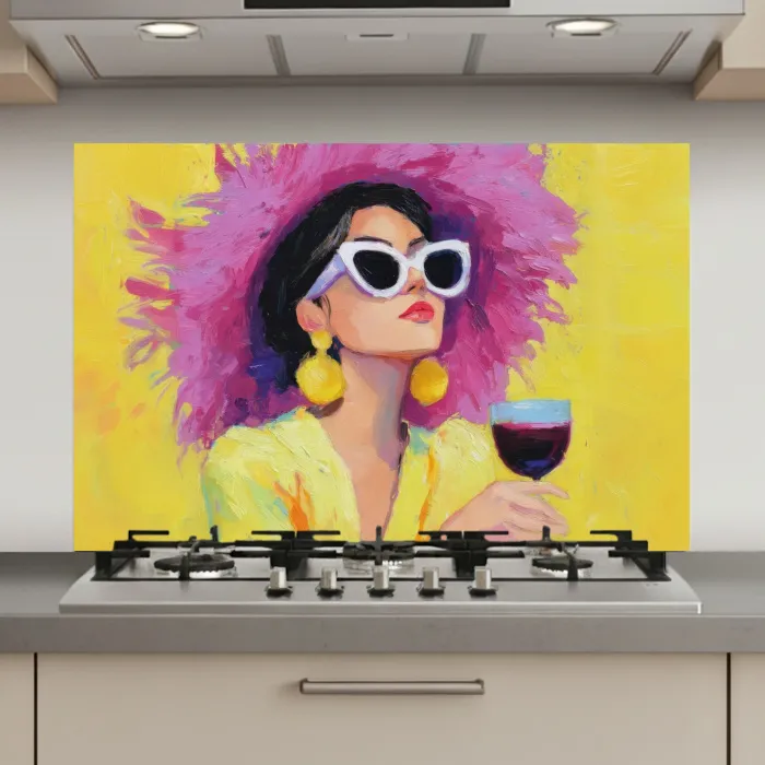 Vrouw - Hoed - Paars - Wijn keuken achterwand spatscherm klein -3d_website