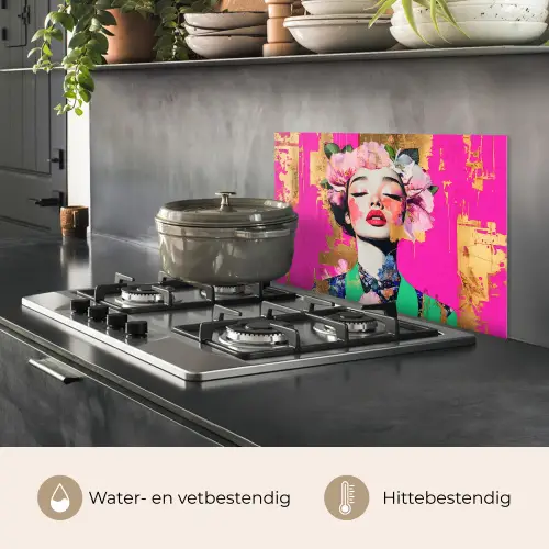 Bloemenkroon - Goud - Vrouw - Portret keuken achterwand spatscherm klein -usp_NL