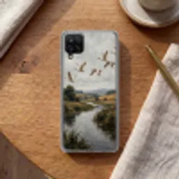 Eenden - Rivier - Landschap - Vlucht - Nostalgisch Telefoonhoesje Samsung Galaxy A12 klein -sfeer1