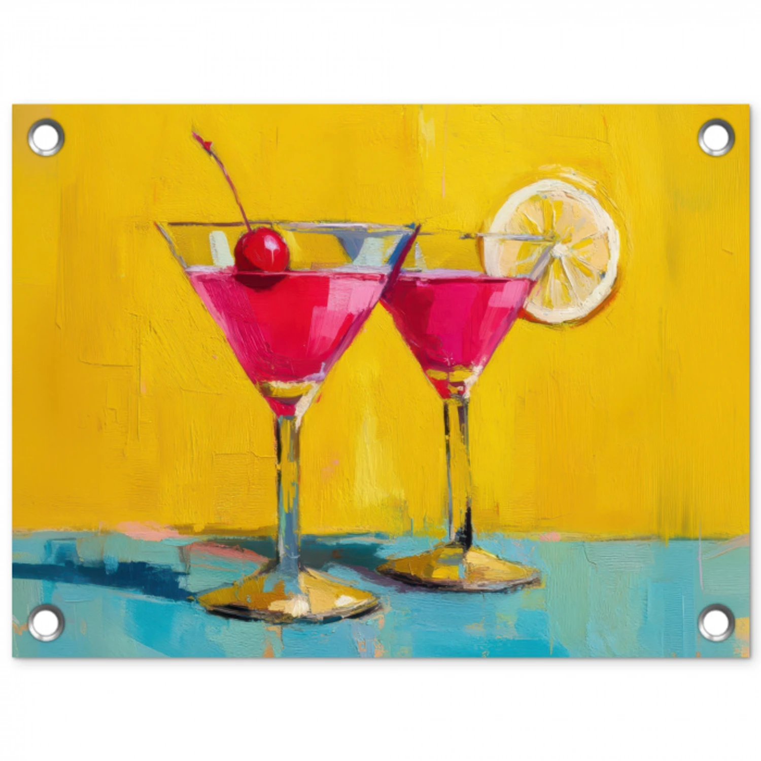 Glazen - Cocktail - Citroen - Kers tuinposter los doek klein -3d