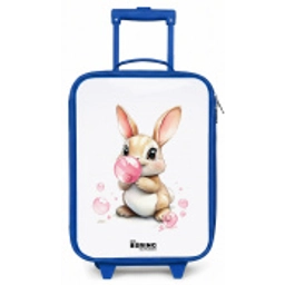 Bruin konijntje met roze bellen Kinderkoffer - Blauw klein -zz3dotto