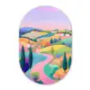 Landschap - Paars - Pastel - Huizen Wandcirkel Ovaal Forex klein -3d