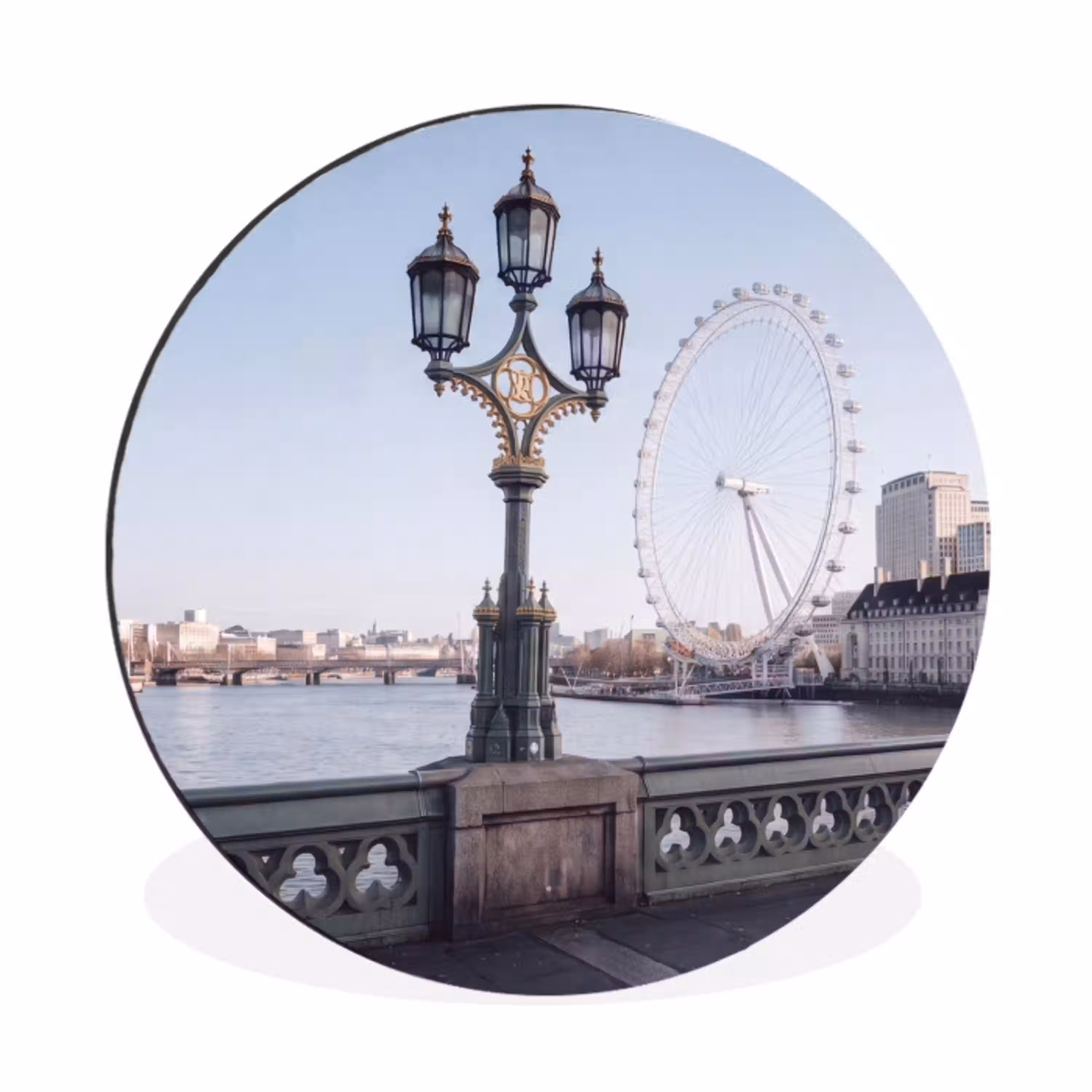 Reuzenrad - Londen - Stad - Architectuur - Brug Wandcirkel aluminium klein -3d