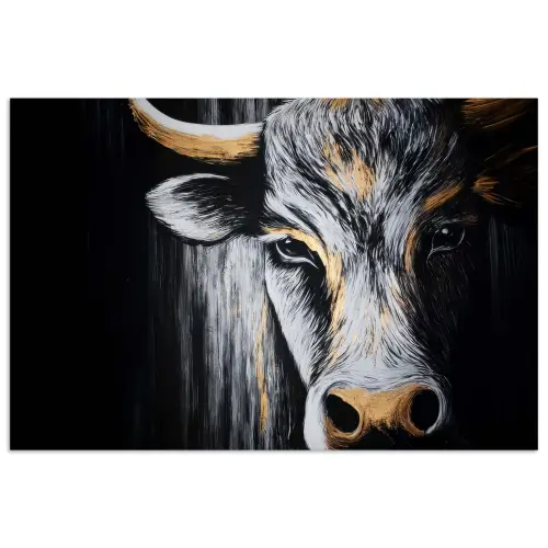 Stier - Hoorns - Snuit - Goud poster papier klein -3d
