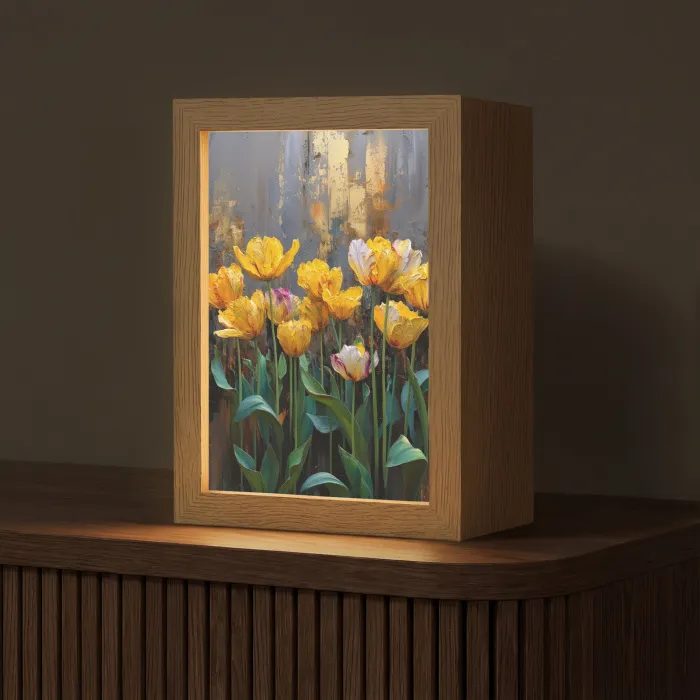 Tulpen - Geel - Penseelstreken - Abstract Light Box met kabel (Tafellamp) klein -z3d_website