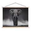 Olifant - Zwart - Wit - Rook textielposter latten blank klein -3d