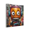 Robot - Graffiti - Oranje - Kleuren aluminium wit klein -3d