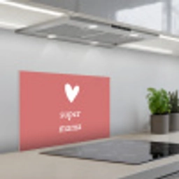 Presentje voor Moederdag super mama roze/wit keuken achterwand spatscherm klein -3d_schuin