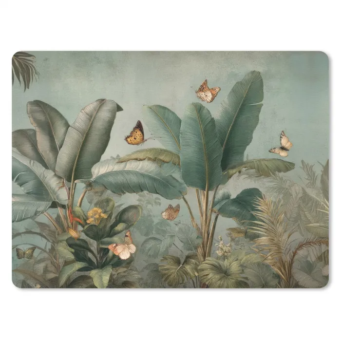 Tropisch bladerdek - Vlinders - groen - Bruin muismat rubber klein -3d
