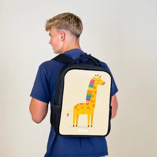 Giraffe - Dier - Kleurrijk Rugzak - Zwart middel -sfeer8