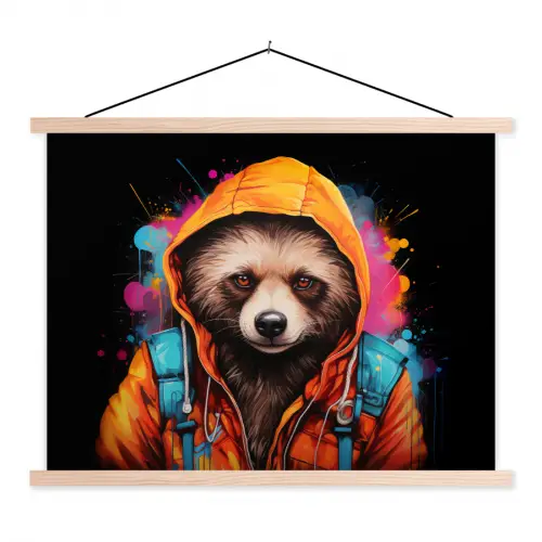 Graffiti - Wasbeer - Jas - Zwart textielposter latten blank klein -3d