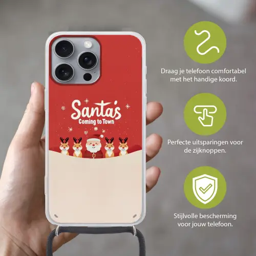 Illustratie - Kerstman - Rendieren - Rood Hoesje iPhone 16 Pro Max met koord klein -sfeer2_NL