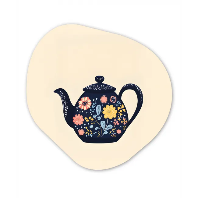 Theepot - Kleurrijk - Bloemen Wandcirkel Organisch Forex 3mm klein -3d