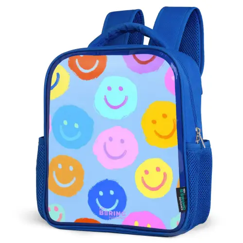 Vrolijk patroon van smileys Kinderrugzak - Blauw middel -schuin