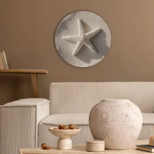 Strand - Zeester - Zand - Beige Akoestische PET Vilt - Rond klein -sfeer1