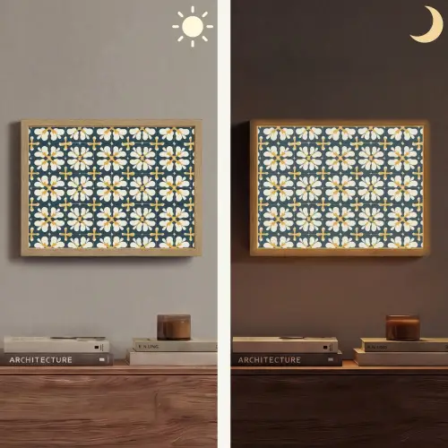 Motief - Tegel - Okergeel Light Box met batterij (Wandlamp) middel 907 -sfeer3