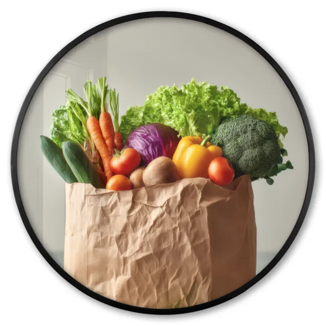 Ronde fotolijst - Papieren - Boodschappen - Groente - Kleurrijk