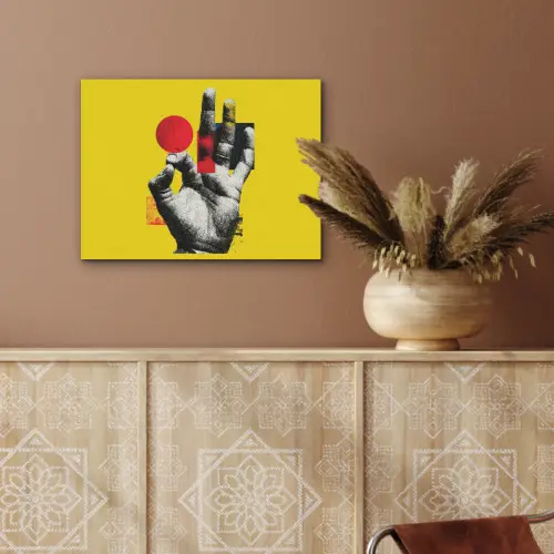 Hand - Rode cirkel - Geel PET vilt klein -sfeer4