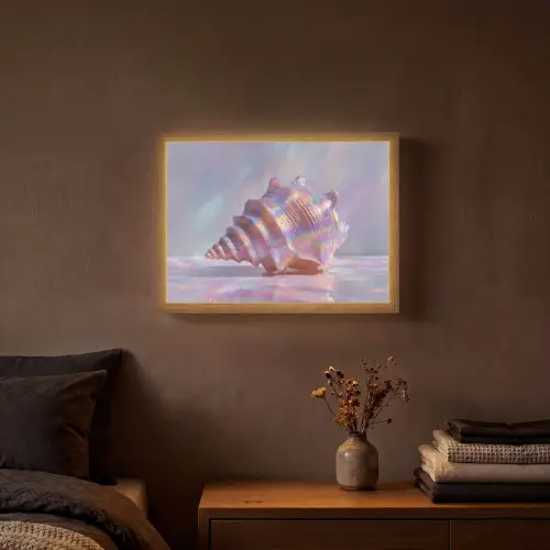 Schelp - Glanzend - Regenboogtinten Light Box met batterij (Wandlamp) middel -sfeer4