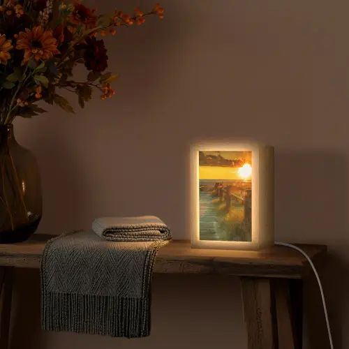 Zon - Strand - Duin - Horizon - Gras - Pad - Oranje Light Box met kabel (Tafellamp) klein -sfeer4