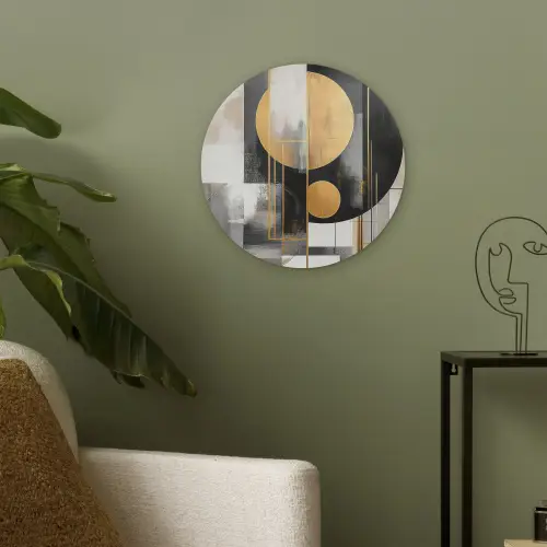 Abstract - Goud - Zilver - Vormen - Aesthetic - Modern Akoestische PET Vilt - Rond klein -sfeer2