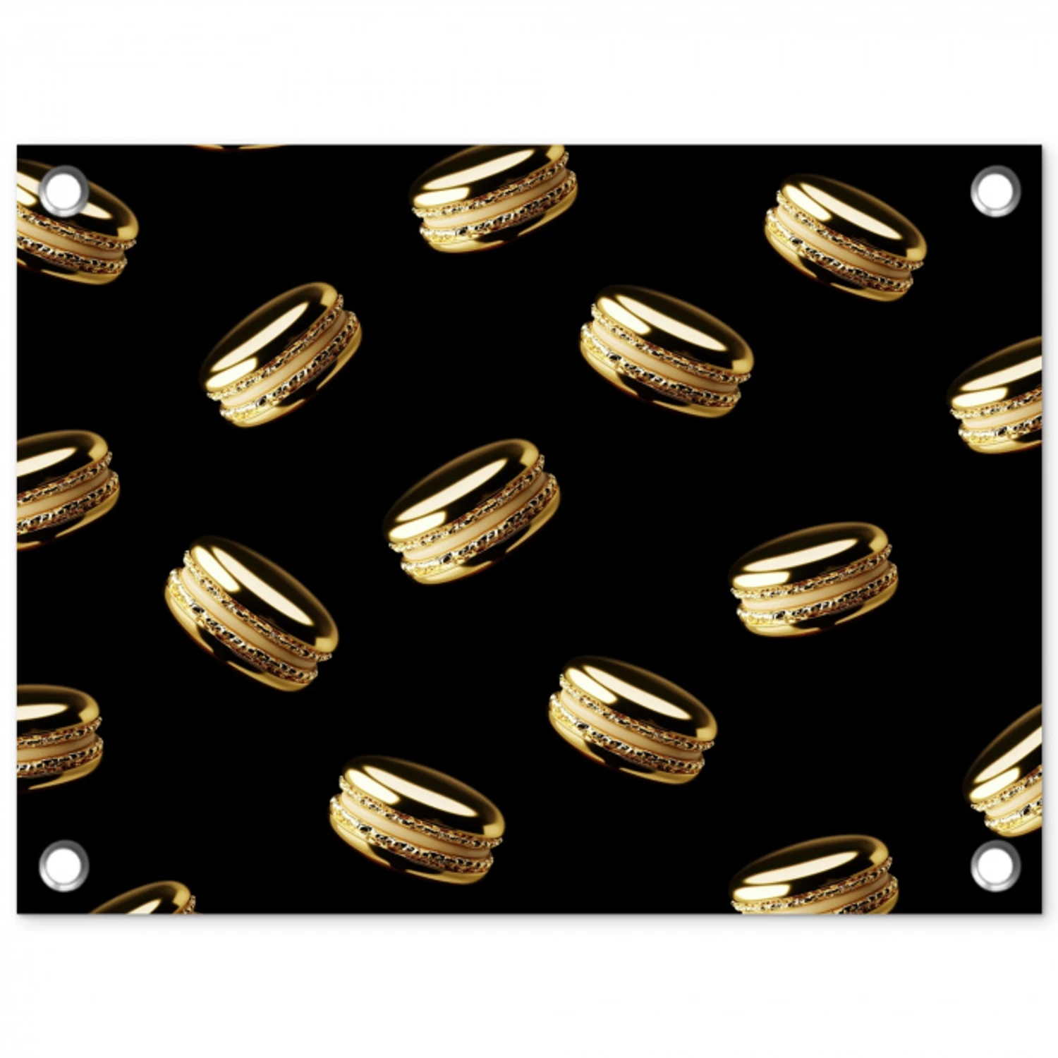 Macarons - Patroon - Goud - Zwart tuinposter los doek klein -3d