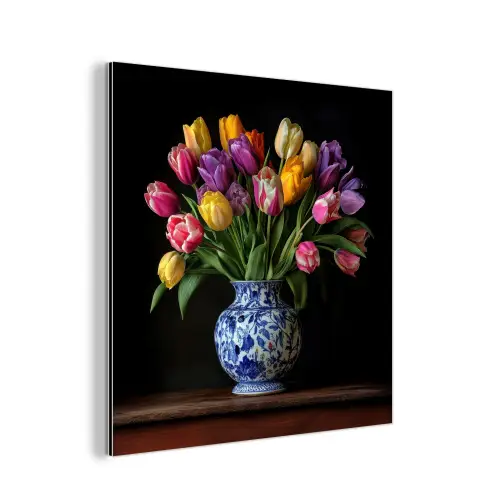 Tulpen - Kleuren - Hout - Vaas aluminium wit klein -3d