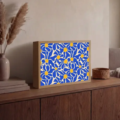Abstract - Bloem - Blauw Light Box met batterij (Wandlamp) middel 907 -sfeer2