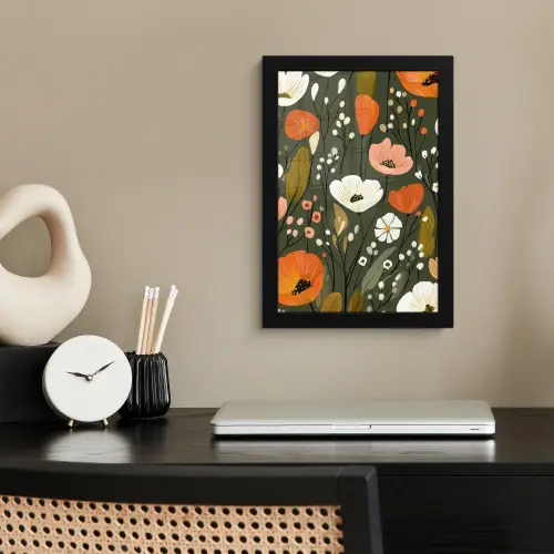 Bloemen - Illustratie - Groen fotolijst zwart zonder passe partout klein -sfeer1