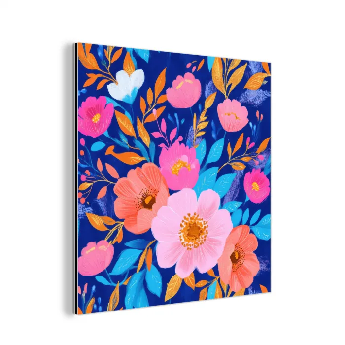 Bloemen - Blauw - Roze aluminium wit klein -3d