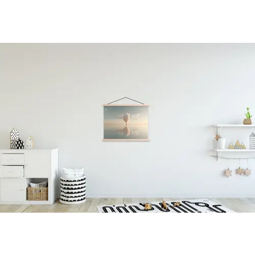 Luchtballon - Wolken - Water - Blauw textielposter latten blank klein -kinderkamer