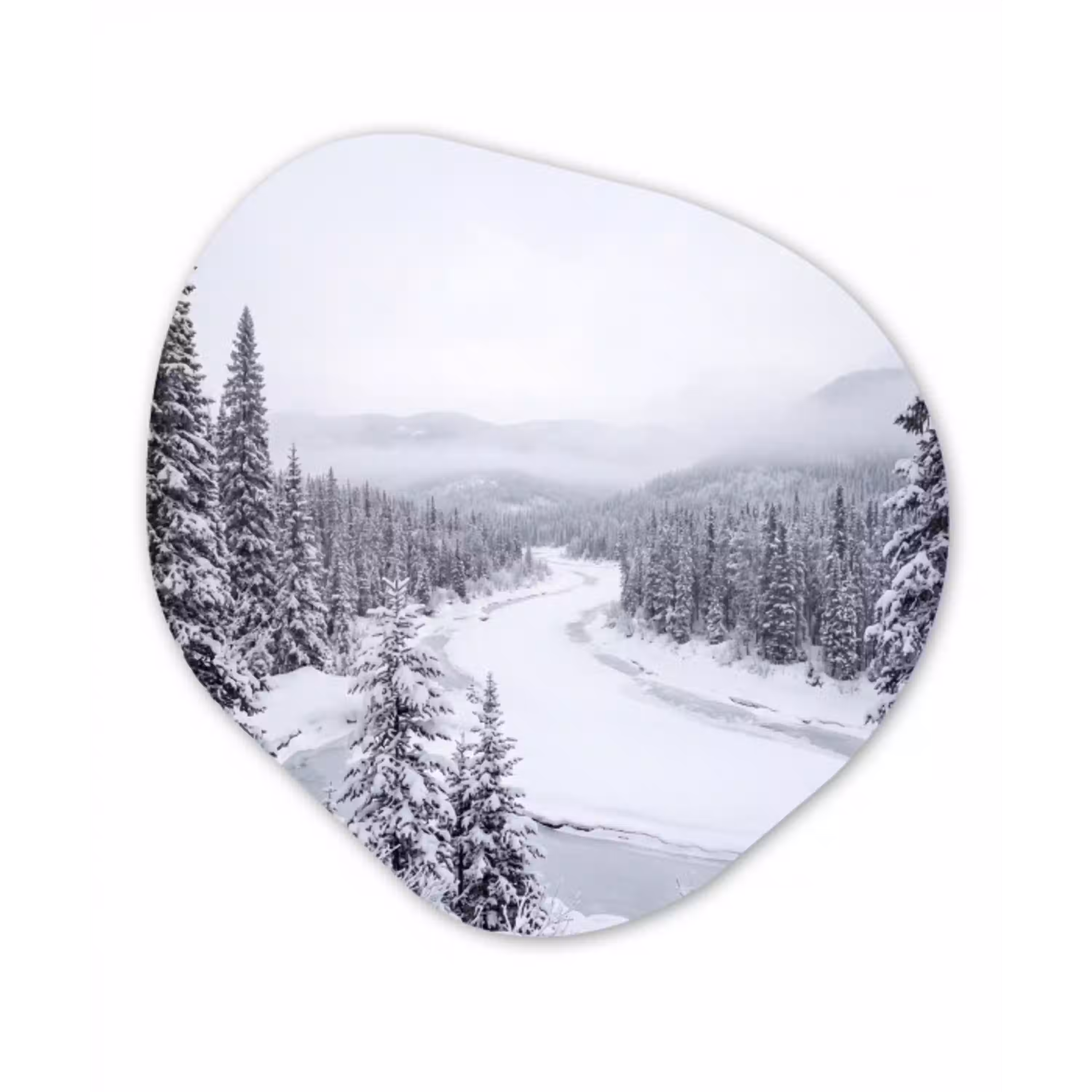 Rivier - Bevroren - Landschap - Winter Wandcirkel Organisch Forex 3mm klein -3d