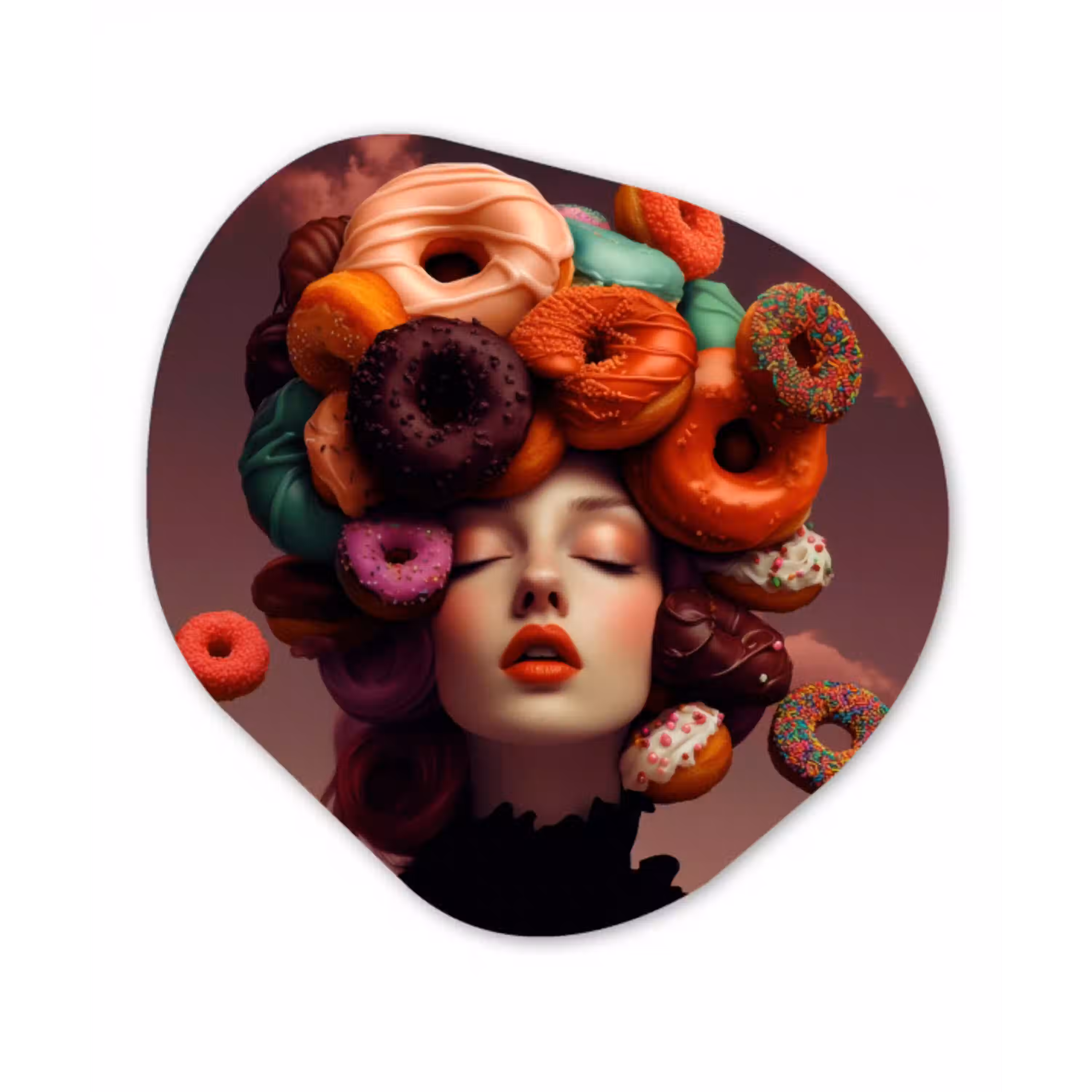 Vrouw - Donuts - Kleurrijk Wandcirkel Organisch Forex 3mm klein -3d