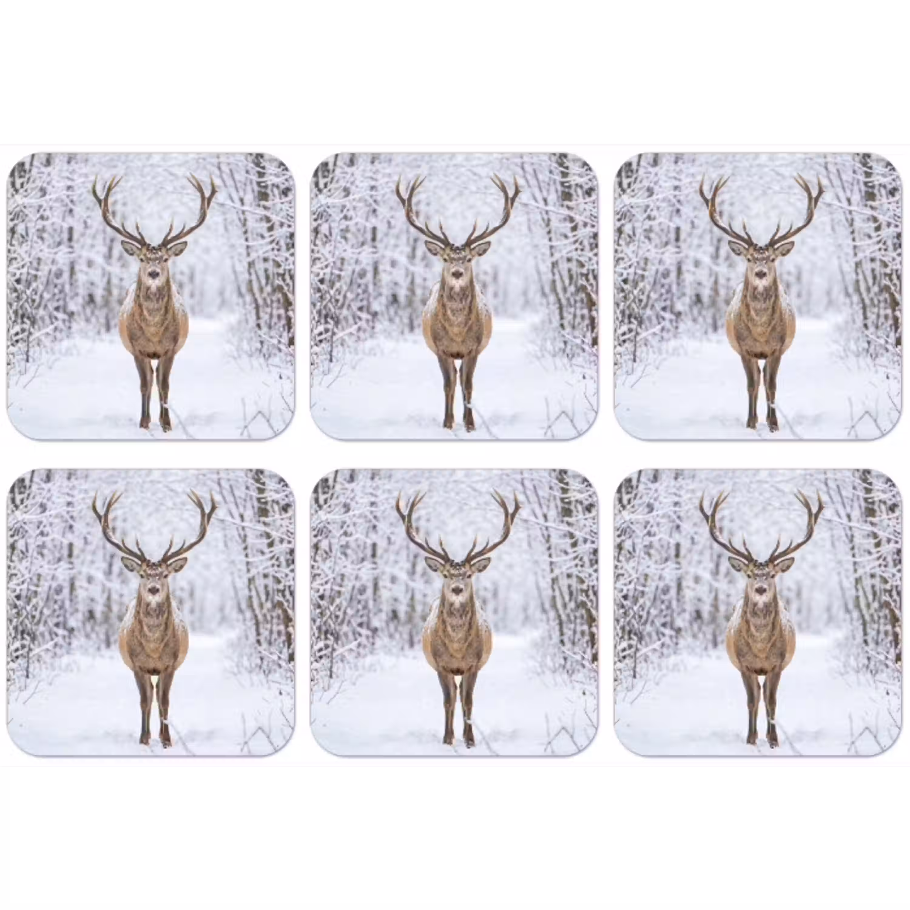 Hert - Winter - Bos - Natuur - Wit onderzetter kurk middel -zkaufland3dotto