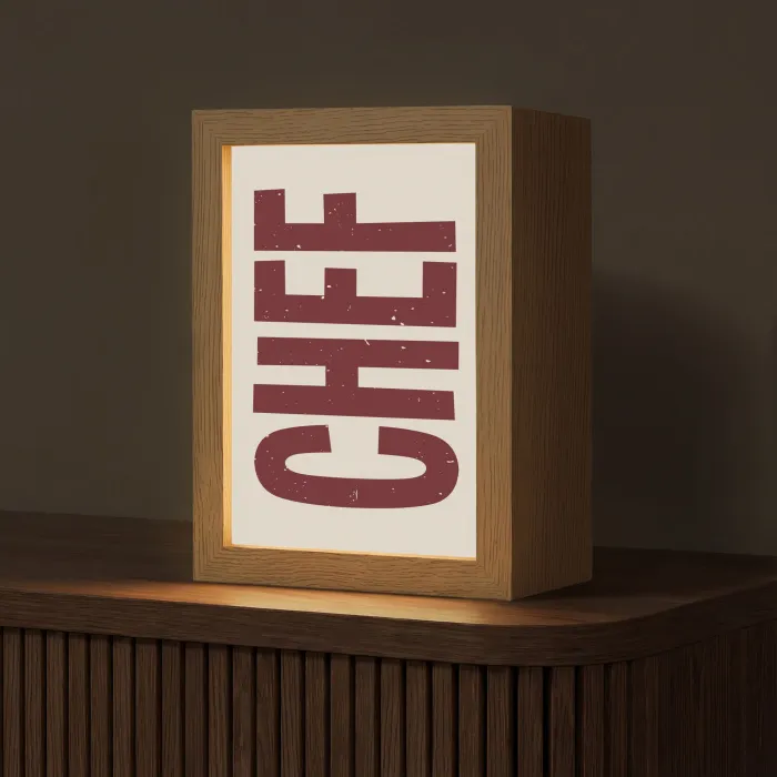 Chef - Rood - Japandi - Vintage Light Box met kabel (Tafellamp) klein -z3d_website