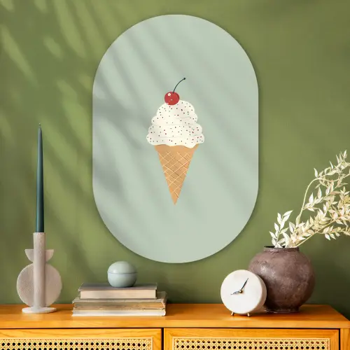 Illustratie - Ijsje - Spikkels - Kers Wandcirkel Ovaal Glas middel -sfeer2